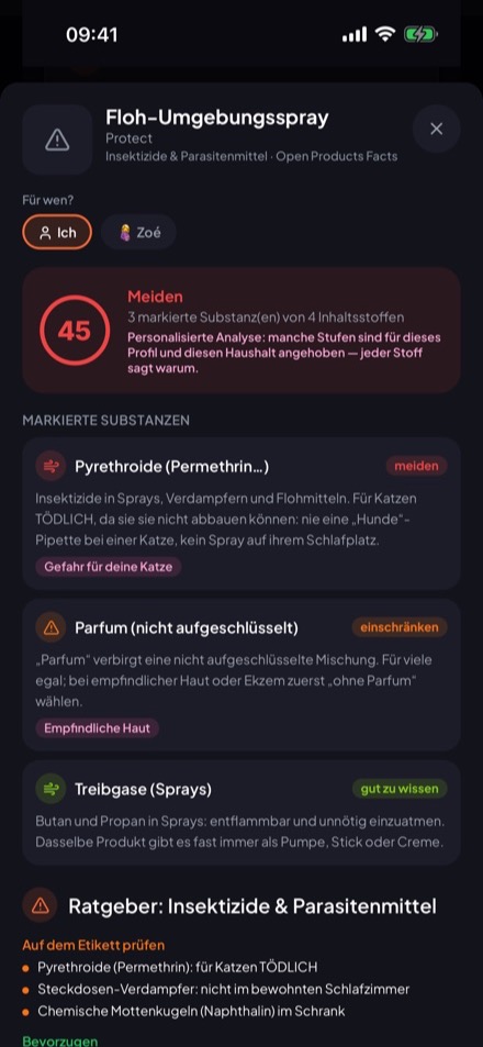 Seite eines Haushaltsprodukts mit seinen Hinweisen