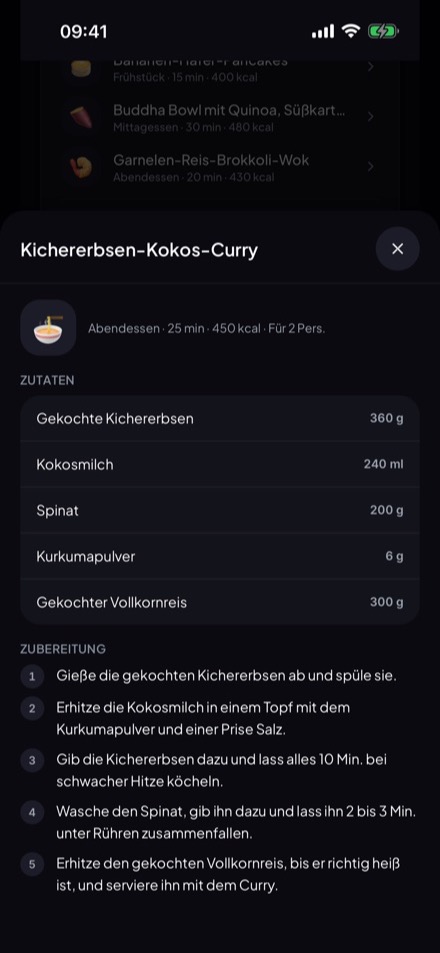 Ein Rezept: Zutaten und Zubereitungsschritte