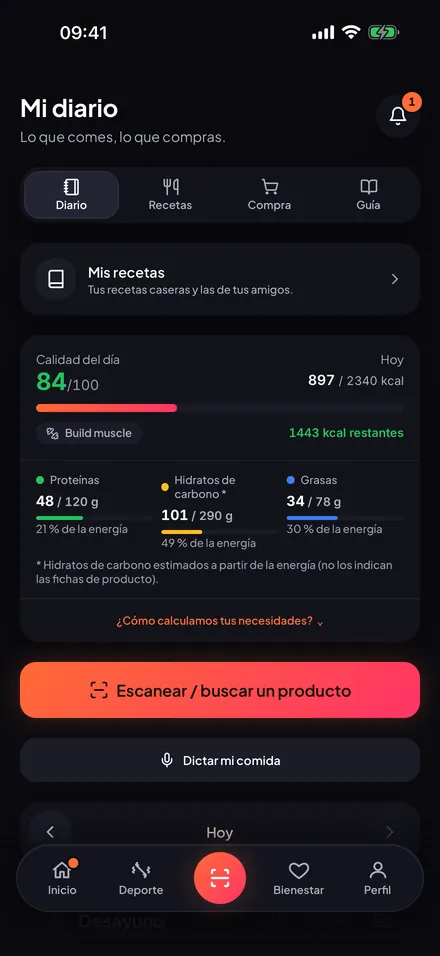 El diario del día: comidas, macros y calidad