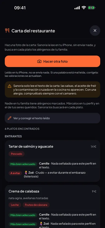 Captura: Carta del restaurante