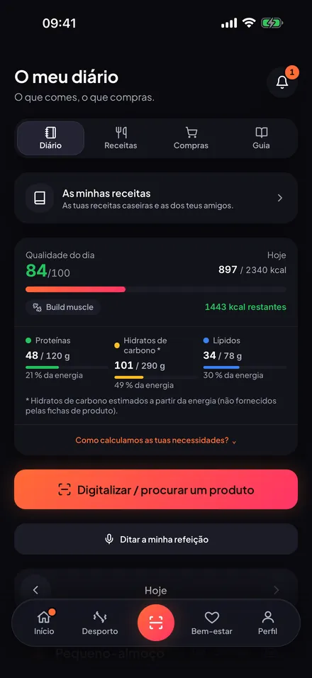 O diário do dia: refeições, macros e qualidade
