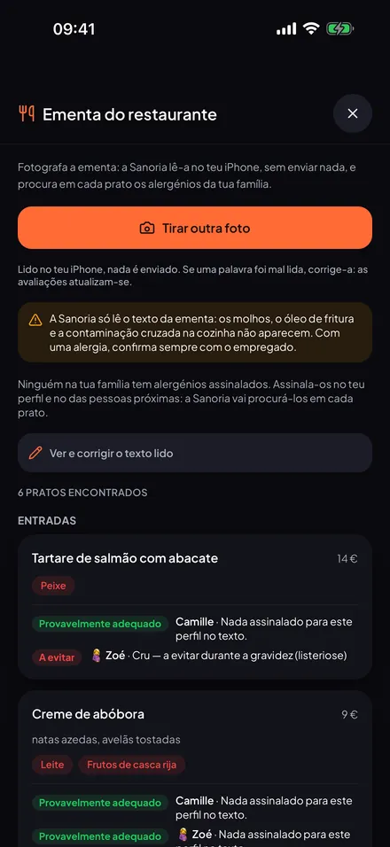 Captura: Ementa do restaurante